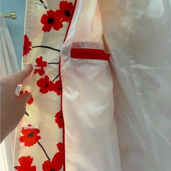 Lands’ End Women’s Floral Raincoat Jacket Red Poppy Print Size Small 6-8 - Picture 3 of 4